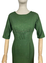 Load image into Gallery viewer, Original 1950's/1960's Forest Green Wool Wiggle Dress with Claw Set Paste Studs - Bust 34 35