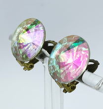 Load image into Gallery viewer, Vintage 1950's Faceted Aurora Borealis Glass Clip-on Earrings
