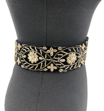 Load image into Gallery viewer, Original Vintage Black Velvet Belt with Metallic Silver Embroidery - Waist 32" 33"