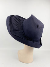 Load image into Gallery viewer, Outstanding 1940s American Made Navy Blue Pleated Felt Hat with Tassel Trim