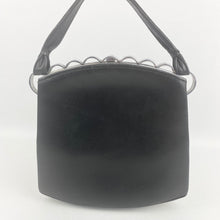 Load image into Gallery viewer, Original 1930s Black Leather Bag with White Metal Scalloped Trim
