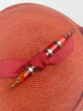 Load image into Gallery viewer, Outstanding Original 1930s Orange Hat with Early Plastic and Metal Trim