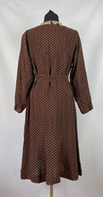 Load image into Gallery viewer, Original 1930s Brown and Cream Crepe Belted Polka Dot Dress with Lace and Chiffon Collar - Bust 34 35