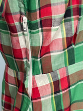 Load image into Gallery viewer, Original 1930's 1940's Fine Cotton Plaid Dress in Red, White and Green - Bust 36 38