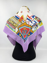 Load image into Gallery viewer, Original 1953 Queen Elizabeth II Coronation Commemorative Scarf - Bold Print on Purple Ground