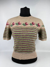Load image into Gallery viewer, Original 1950s Fair Isle Roses Knit with Colourful Stripes - Bust 36 37