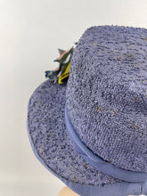 Load image into Gallery viewer, Original 1940’s Lavender Straw Bonnet Hat with Pretty Floral Trim - Vintage Summer Straw Hat *