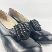 Load image into Gallery viewer, Original 1940's Black Deadstock in Box Glace Leather Marina Court Shoes with Suede Trim by Clarks - UK 6
