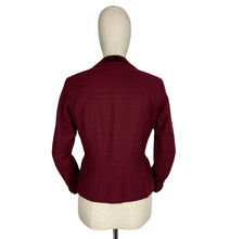 Load image into Gallery viewer, Original 1940's Burgundy Herringbone Wool Jacket with Rich Velvet Trim - Bust 34 35