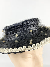 Load image into Gallery viewer, 1940s Blue Black and White Hat with Veil