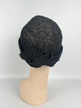 Load image into Gallery viewer, Original 1920s Black Cloche in Fine Crochet - Sunson Labelled Vintage Hat