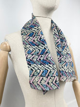 Load image into Gallery viewer, Original 1930's Chevron Floral Print Crepe Scarf or Headscarf in Blue, Pink, Black and White - Great Christmas Gift