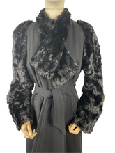 Load image into Gallery viewer, RESERVED FOR SAM Incredible Original 1930s Black Belted Wool Coat with Faux Fur Sleeves - Bust 34 35 36