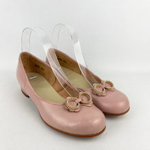 Load image into Gallery viewer, Original 1950's Baby Pink Leather Shoes with Gold Tone Trim - UK 4 4.5 *