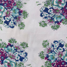 Load image into Gallery viewer, Original 1940's or 1950's Beautiful Floral Silk Crepe Hanky in Magenta, Turquoise, Blue and Green on White - FREE UK P&P