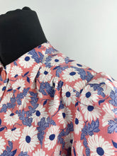 Load image into Gallery viewer, *AS IS* Feed Sack Cotton Blouse - 1940's Reproduction Pretty Floral Print Blouse Made From Original 1940's Feed Sack - Salmon Pink with Blue and White Design - Bust 35 36 37