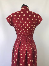 Load image into Gallery viewer, 1940s 1950s Marie Moore Red & White Polka Dot Grosgrain Silk Dress - B32