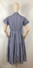 Load image into Gallery viewer, 1940s 1950s Navy and White Stripe Dress By Norman Hartnell for Berkertex - Bust 36 38