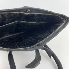 Load image into Gallery viewer, Original 1940's Black Leather and Grosgrain Ribbon Make Do and Mend Bag