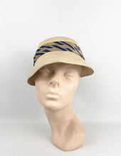 Load image into Gallery viewer, Original 1930s Panana Straw Hat with Striped Band Trim