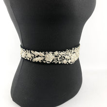 Load image into Gallery viewer, Original Vintage Black Velvet Belt with Metallic Silver Embroidery - Waist 29"