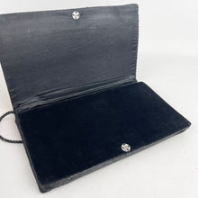 Load image into Gallery viewer, Vintage Black Velvet Evening Bag with Metallic Silver Embroidery - Neat Little Clutch *
