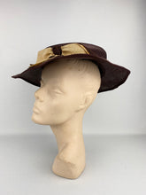 Load image into Gallery viewer, Original 1930s Brown Straw Hat with Cream Grosgrain Trim