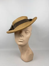Load image into Gallery viewer, Original 1940s Natural Straw Hat with Warm Chocolate Brown Fringed Trim - AS IS