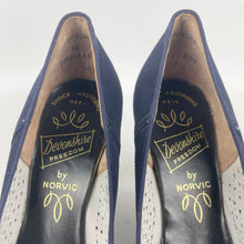 Load image into Gallery viewer, Original 1940's 1950's Deadstock Blue Suede Court Shoes with Punch Detail - UK 4.5