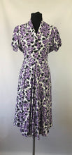 Load image into Gallery viewer, Wounded But Wearable 1940s Black, Purple and White Dress - B36