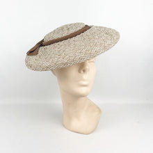 Load image into Gallery viewer, Original 1940's 1950's Summer Straw Hat in Brown and Grey with Grosgrain Bow Trim