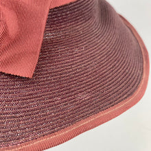Load image into Gallery viewer, Original Late 1930s Burgundy Straw Hat with Large Grosgrain Bow Trim