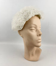 Load image into Gallery viewer, Original 1950’s White Straw Hat with Net and Silver Trim - Fabulous Fifties Hat *