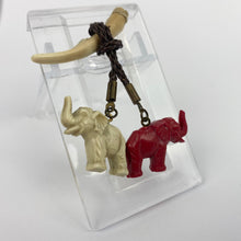 Load image into Gallery viewer, Original 1940s Red and White Early Plastic Elephants and Tusk Brooch