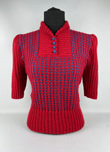 Load image into Gallery viewer, 1940's Reproduction Red and Blue Hand Knitted Jumper - Bust 37 38 39 40