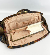 Load image into Gallery viewer, Original 1920's or 1930's Black Bag with Silk Embroidery in Gold and Jewel Tones