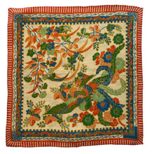 Load image into Gallery viewer, Original 1920's Pongee Silk Hankie with Floral Print and Bold Bird Design - Great Gift Idea