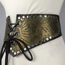 Load image into Gallery viewer, Original Vintage Brown Leather and Metal Laced Waist Cincher Belt - Steam Punk - Waist 27"