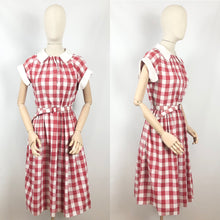 Load image into Gallery viewer, Original 1950s Bold Gingham Check Dress in Red, White and Pink - Bust 36 38 40