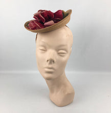 Load image into Gallery viewer, 1940s Natural Straw Hat With Large Pink Floral Decoration
