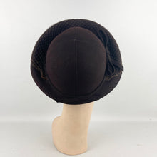 Load image into Gallery viewer, Original 1930's or 1940's Dark Brown Felt Hat by Jacoll with Net Trim *