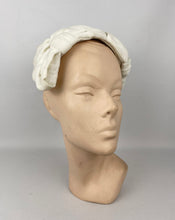 Load image into Gallery viewer, Original 1950's White Cotton Velvet Hat with Double Bow Trim *
