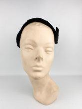 Load image into Gallery viewer, Original 1950s Black Velvet Half Hat with Leaf Trim and Silver Sequin Decoration