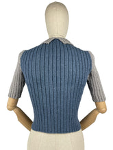 Load image into Gallery viewer, Reproduction 1940’s Hand Knitted Two-Tone Rib Jumper in Grey and Blue with a Neat Collar - Bust 34 36 38 40 42 *