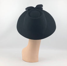 Load image into Gallery viewer, RESERVED 1940s Black Felt Bonnet Hat with Grosgrain Trim