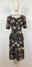 Load image into Gallery viewer, Original 1940s Black Floral Dress with Sweetheart Net Covered Neckline - Bust 36 38