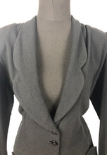 Load image into Gallery viewer, 1930s 1940s Black Wool Day Dress with Faux Fur Trim on Pockets - Bust 42 44