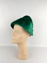 Load image into Gallery viewer, Original 1950's Bonnet Style Hat in Vibrant Green Velvet with Black Trim