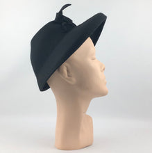 Load image into Gallery viewer, RESERVED 1940s Black Felt Bonnet Hat with Grosgrain Trim