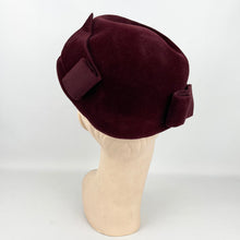 Load image into Gallery viewer, Original 1950's Dark Burgundy Close Fitting Fur Felt Hat with Gold-tone Trim